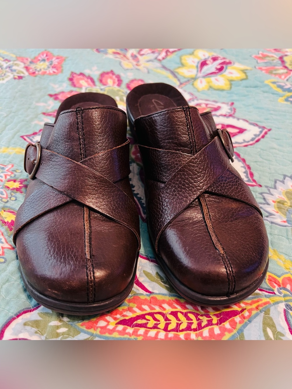 Women's Clarks Artisan Collection Shoes Brown Leather Slip-On Mules Size 9M